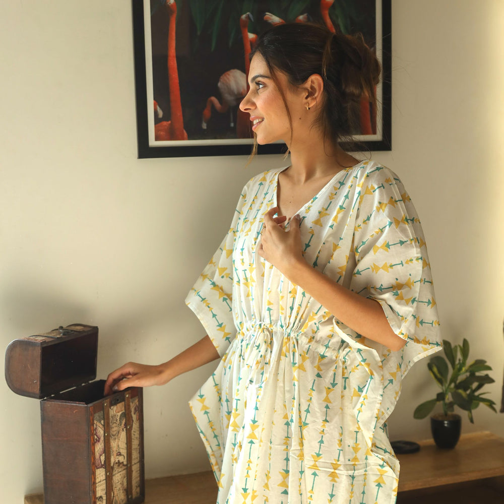 Yellow And White Multi Colour Kaftan