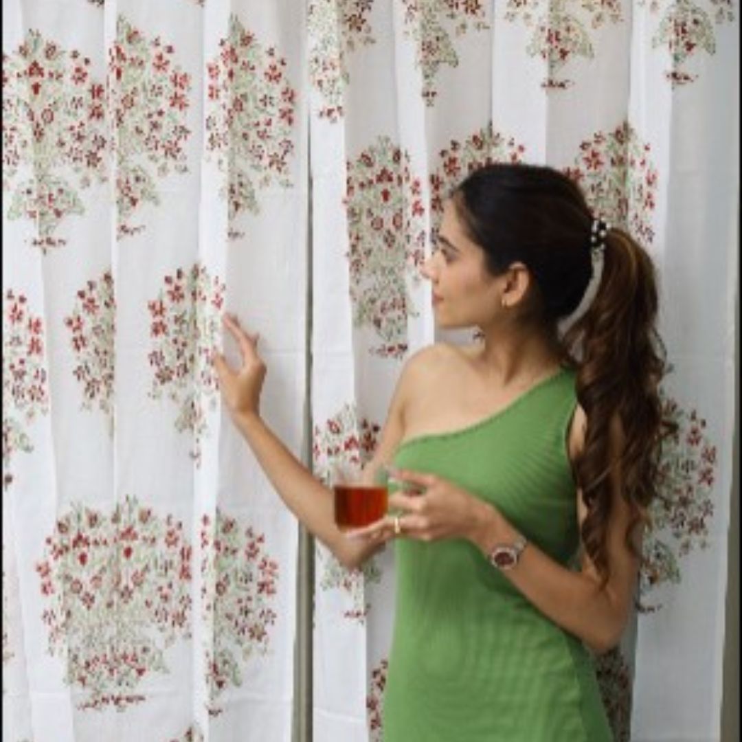 Red Poppy Blockprint Sheer Curtain