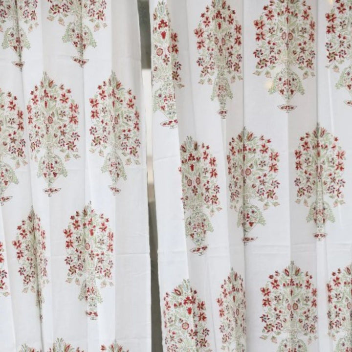 Red Poppy Blockprint Sheer Curtain