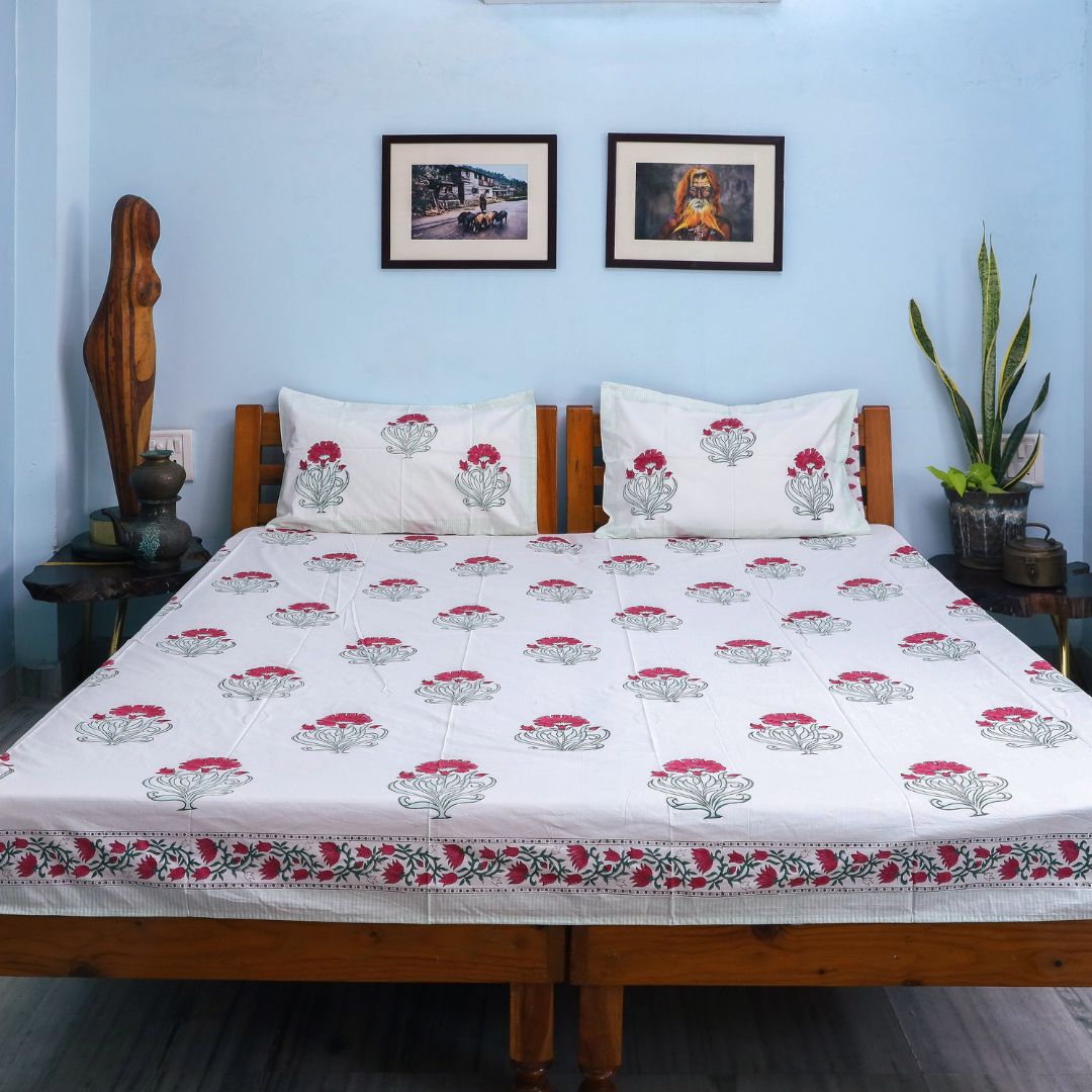 Beautiful Hand Block Floral Printed Double Bed Bedsheet By Jaipur Exclusive