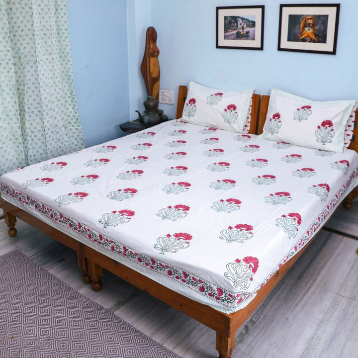 Beautiful Hand Block Floral Printed Double Bed Bedsheet By Jaipur Exclusive