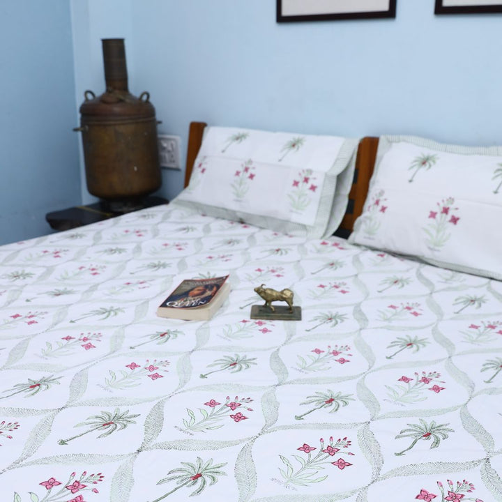 Hand Block Rose Floral Printed Double Bed Bedsheet By Jaipur Exclusive