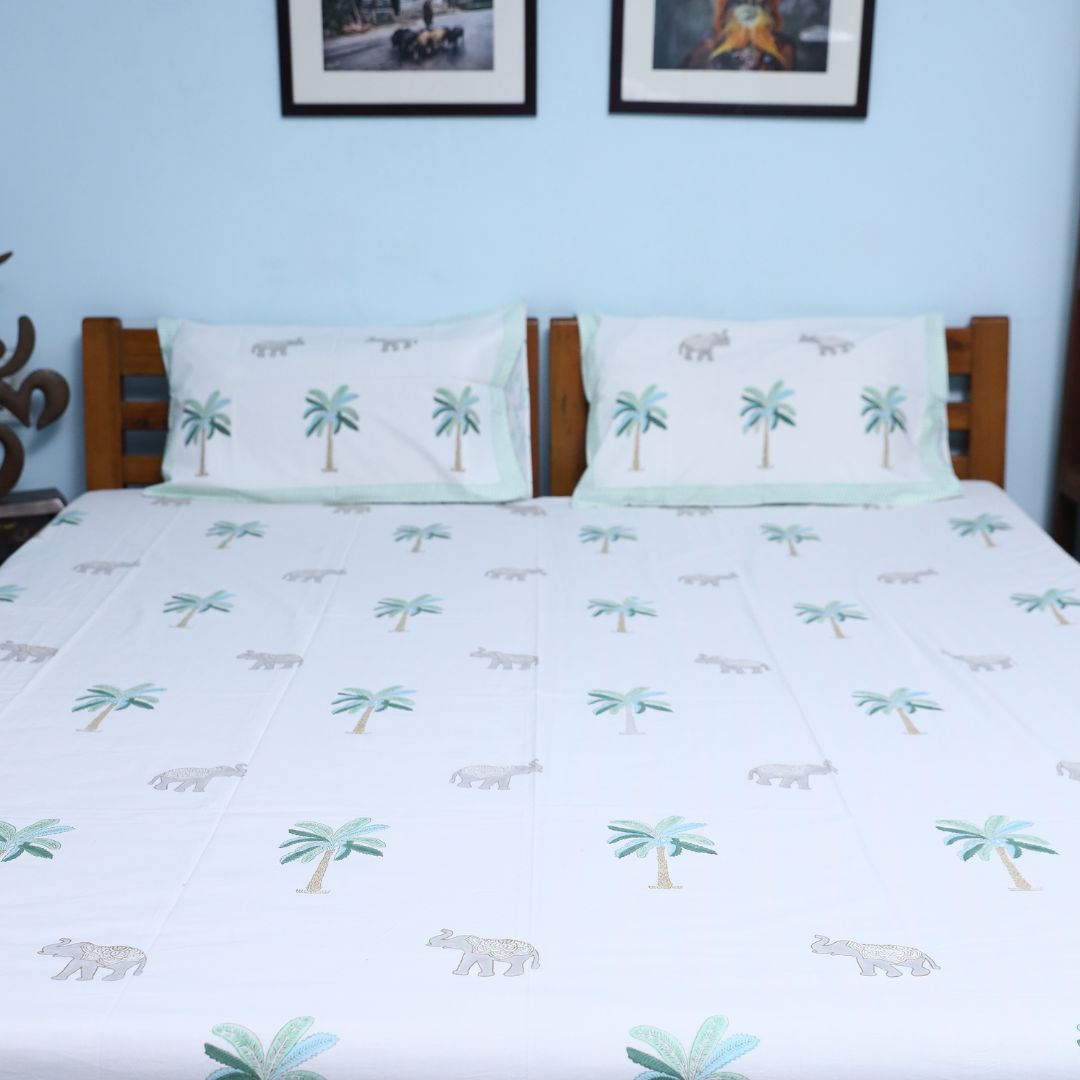 Hand Block Floral Print Double Bed Bedsheet By Jaipur Exclusive