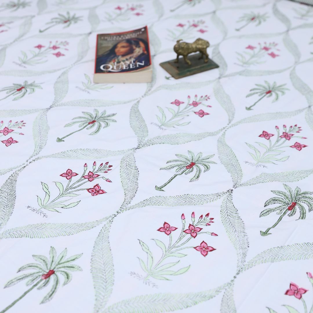 Hand Block Rose Floral Printed Double Bed Bedsheet By Jaipur Exclusive